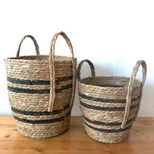 Load image into Gallery viewer, Woven Bamboo baskets ,Storage Baskets ,Willow baskets  ,Hanging woven baskets ,Vintage wire 
